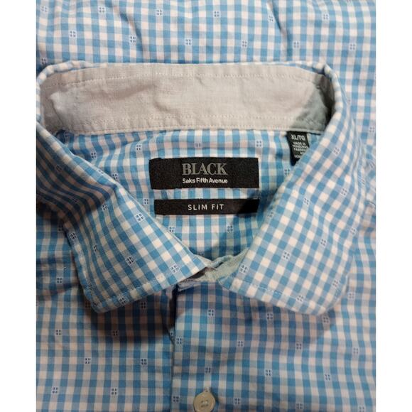 Saks Fifth Avenue Shirt‎ Mens XL Gingham Check Slim Fit Long Sleeve Dress Shirt - Picture 6 of 10